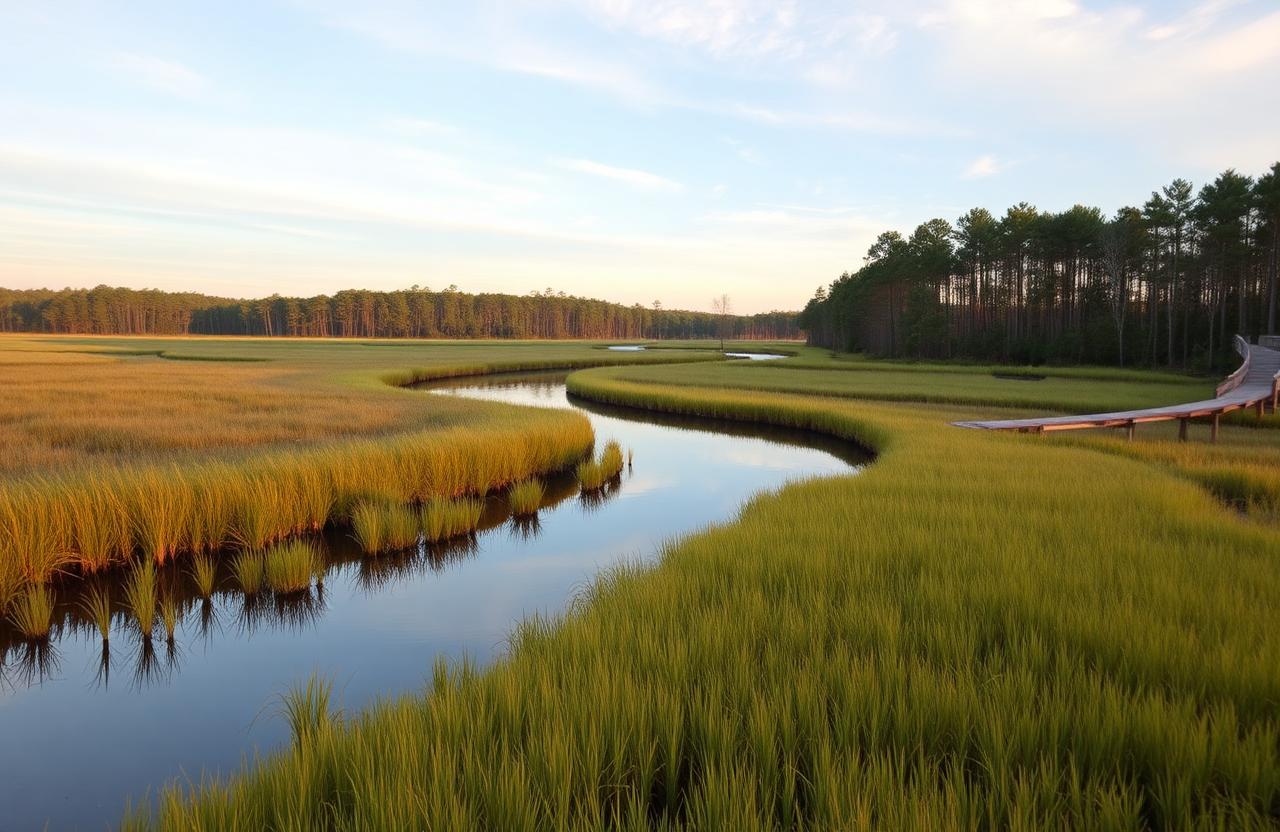 Virginia tidal wetland at golden hour