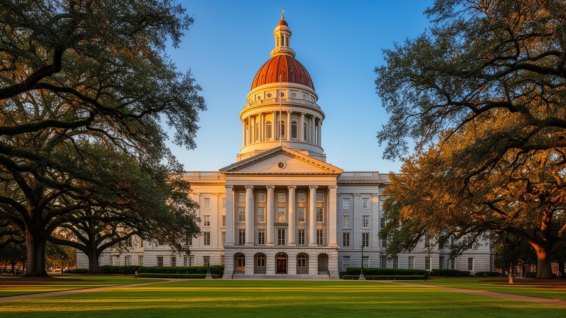 North Carolina State Capitol building in Raleigh at golden hour